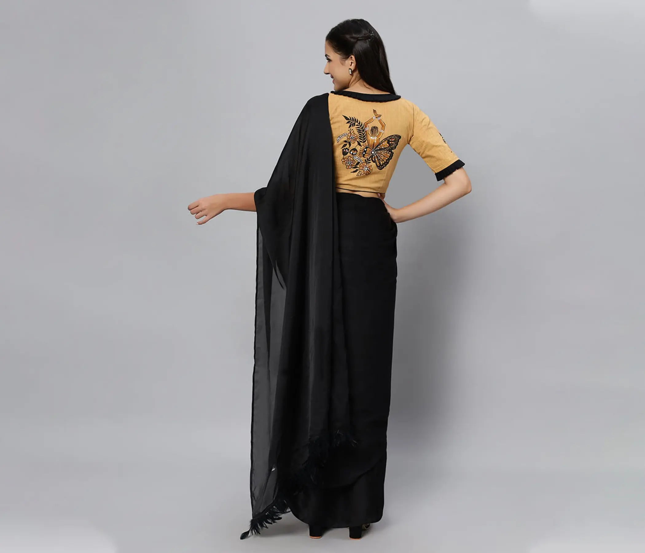Hand-Painted Beige Cotton Blouse - Fancy Saree Blouse Designs